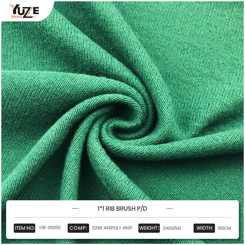 Poliester reciclat și textile verzi: YZK-010150 1*1 perie de coaste P/D Fabricul conduce tendința de protecție a mediului