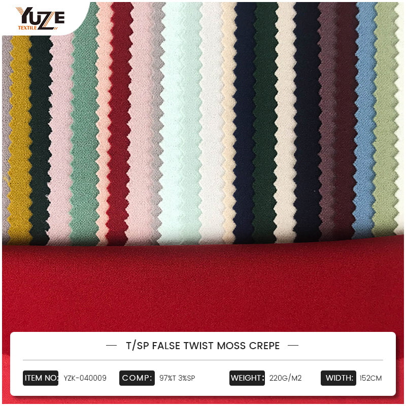 YZK-040009 T/SP False Twist Moss Crepe: Cum îndeplinește o nouă soluție de țesătură nevoile duble ale modei și funcției?